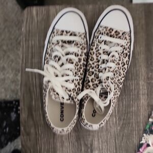 Converse Brown and White Leopard Print Sneakers